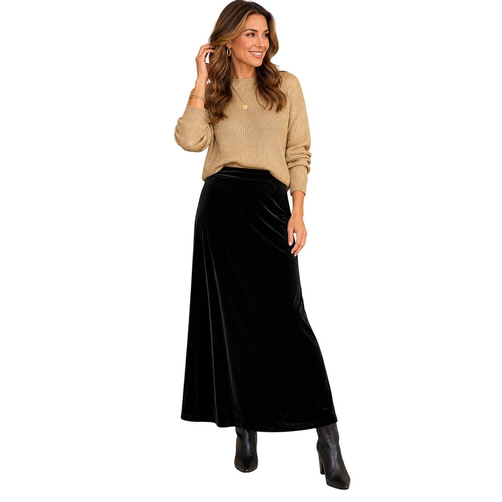 Anne Klein Black Velvet Maxi Skirt Women’s 14 NWT